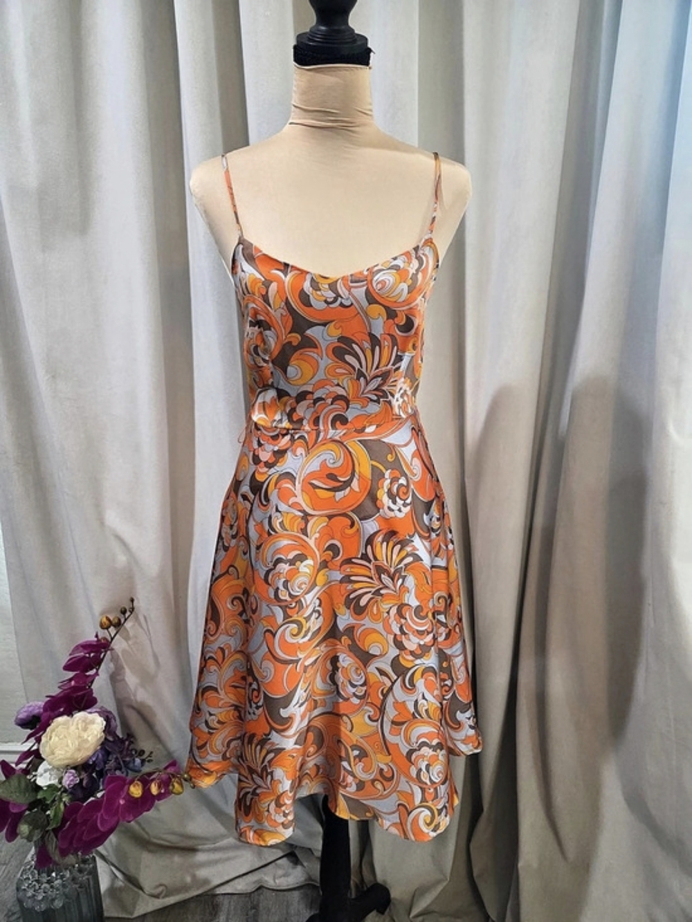 Julie Brown Paisley Silk Mini Dress in Orange & Blue Size 2